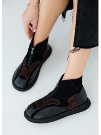 Жіночі черевики з натуральної шкіри (байка) коричневого кольору 35387