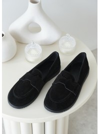 Жіночі туфлі з натуральної замші чорного кольору 35389