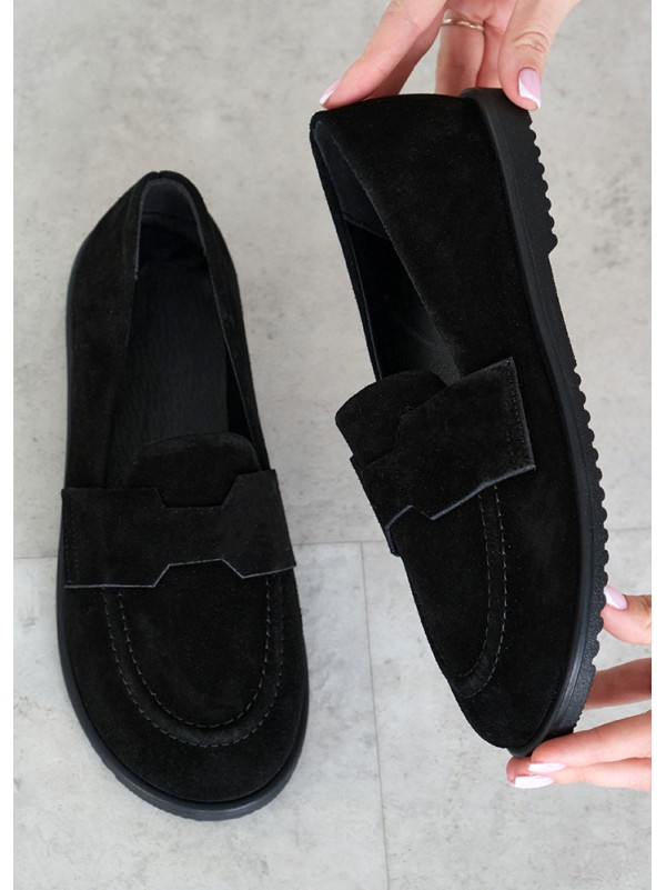 Жіночі туфлі з натуральної замші чорного кольору 35389