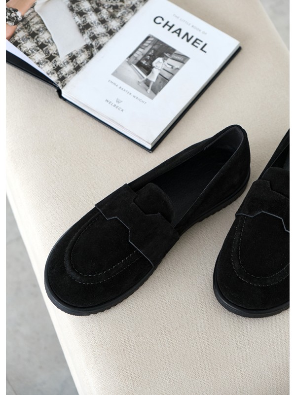 Жіночі туфлі з натуральної замші чорного кольору 35389