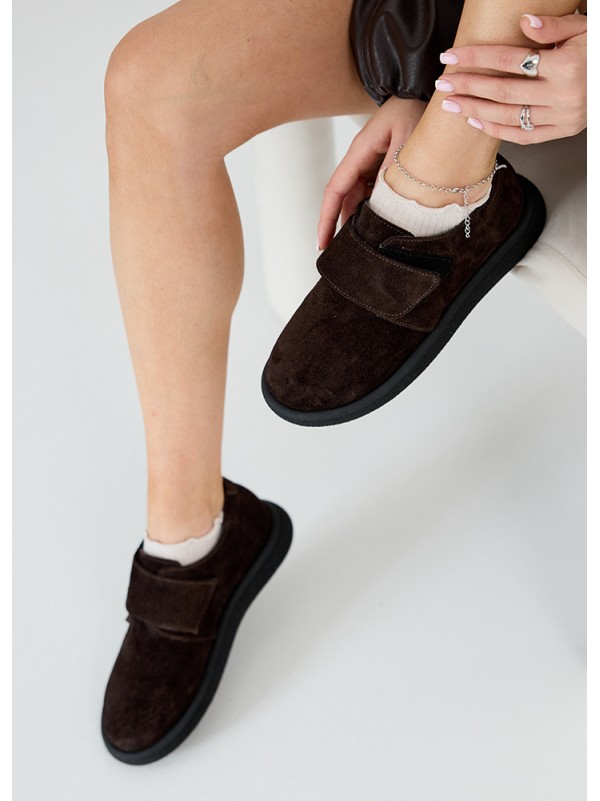 Жіночі туфлі з натуральної замші (шкіра) коричневого кольору 35391