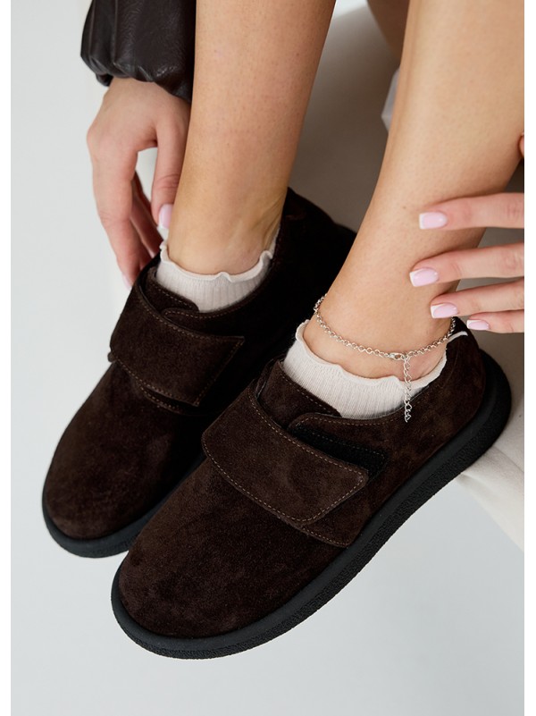 Жіночі туфлі з натуральної замші (шкіра) коричневого кольору 35391