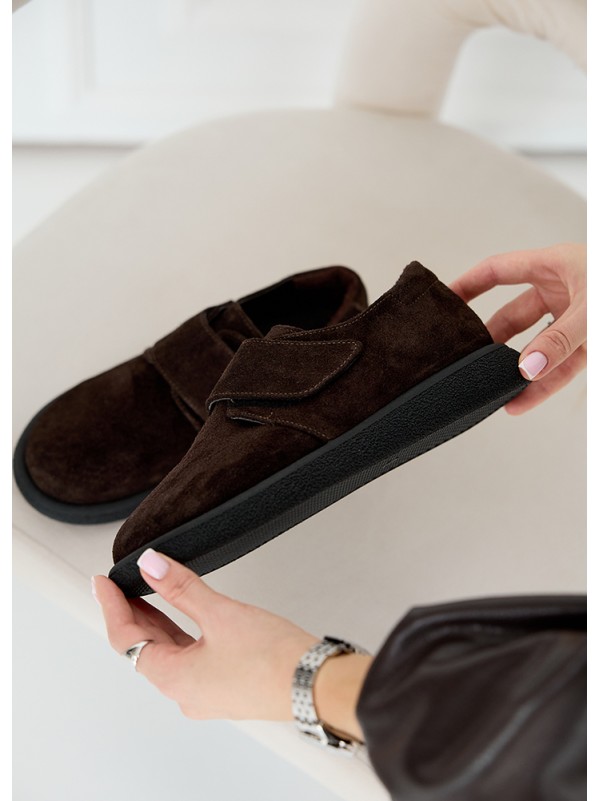 Жіночі туфлі з натуральної замші (байка) коричневого кольору 35392