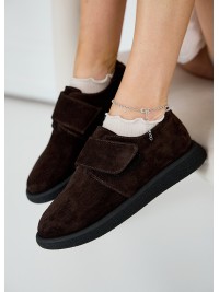 Жіночі туфлі з натуральної замші (байка) коричневого кольору 35392