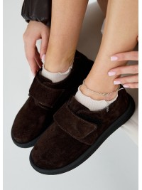 Жіночі туфлі з натуральної замші (байка) коричневого кольору 35392