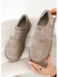 Жіночі туфлі з натуральної замші (байка) бежевого кольору 35393