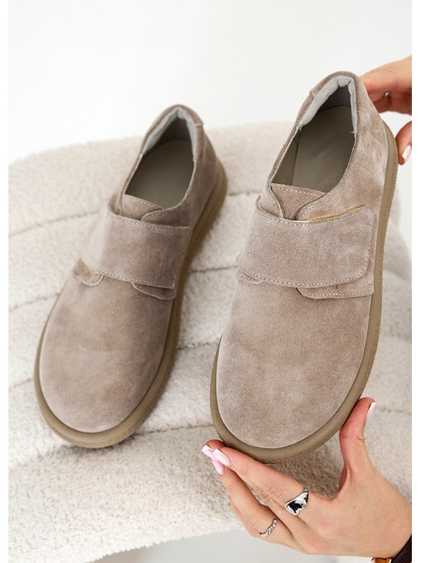 Жіночі туфлі з натуральної замші (байка) бежевого кольору 35393