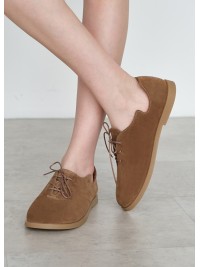 Жіночі туфлі на шнурівці з натуральної замші коричневого кольору 35395