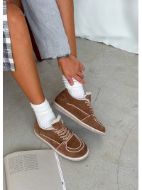 Жіночі замшеві зимові кросівки (хутро) коричневого кольору 35396