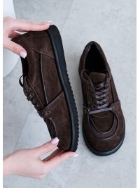 Жіночі замшеві кеди (хутро) коричневого кольору 35397