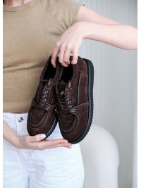 Жіночі замшеві кеди (хутро) коричневого кольору 35397