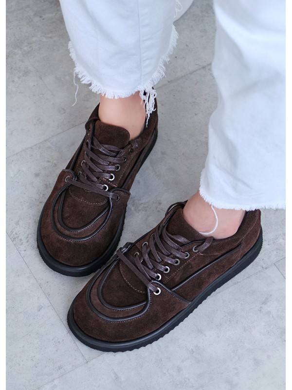 Жіночі замшеві кеди (байка) коричневого кольору 35398