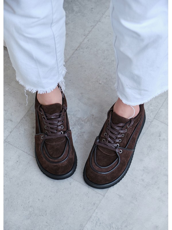 Жіночі замшеві кеди (байка) коричневого кольору 35398