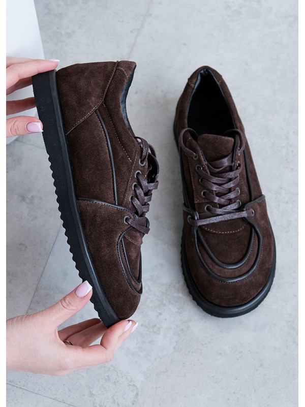 Жіночі замшеві кеди (байка) коричневого кольору 35398