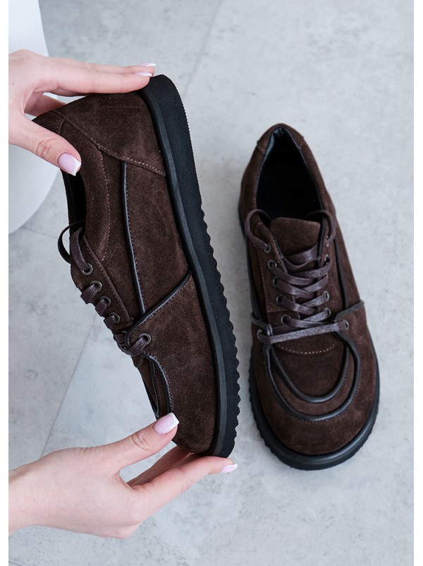 Жіночі замшеві кеди (шкіра) коричневого кольору 35399