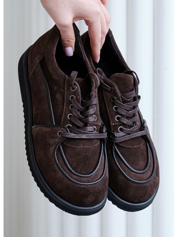 Жіночі замшеві кеди (шкіра) коричневого кольору 35399