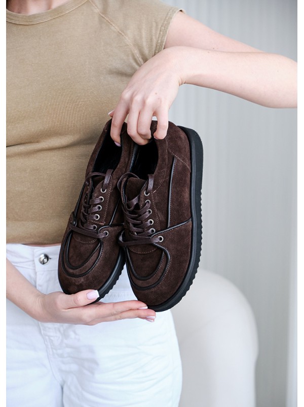 Жіночі замшеві кеди (шкіра) коричневого кольору 35399