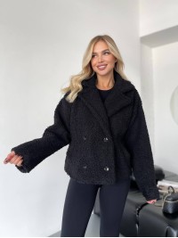 Жіноча коротка шуба-куртка з букле чорного кольору 35405