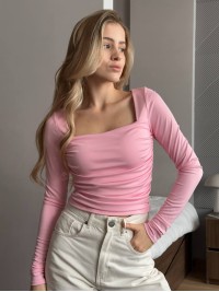 Еластичний жіночий топ із рукавом рожевого кольору 35411