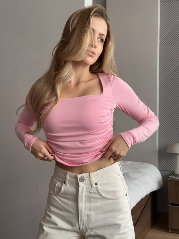 Еластичний жіночий топ із рукавом рожевого кольору 35411