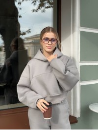 Жіночий теплий костюм з капюшоном сiрого кольору 35417