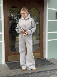 Жіночий теплий костюм з капюшоном сiрого кольору 35417