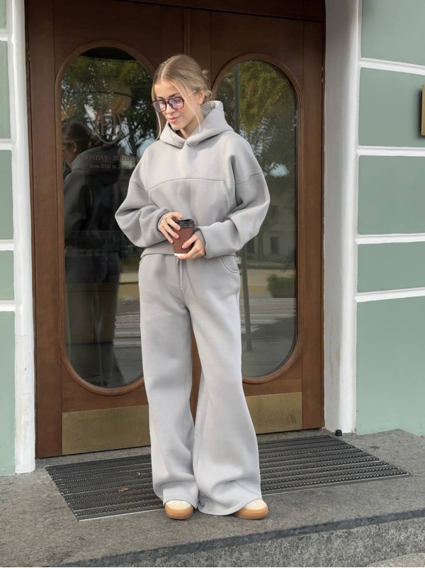 Жіночий теплий костюм з капюшоном сiрого кольору 35417