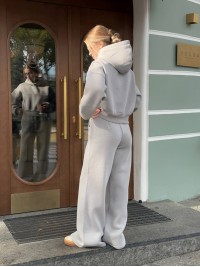 Жіночий теплий костюм з капюшоном сiрого кольору 35417