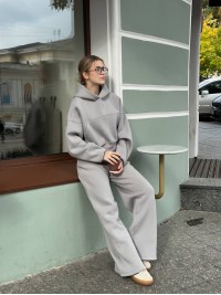 Жіночий теплий костюм з капюшоном сiрого кольору 35417
