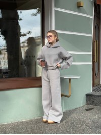 Жіночий теплий костюм з капюшоном сiрого кольору 35417