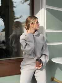 Жіночий теплий костюм з капюшоном сiрого кольору 35417