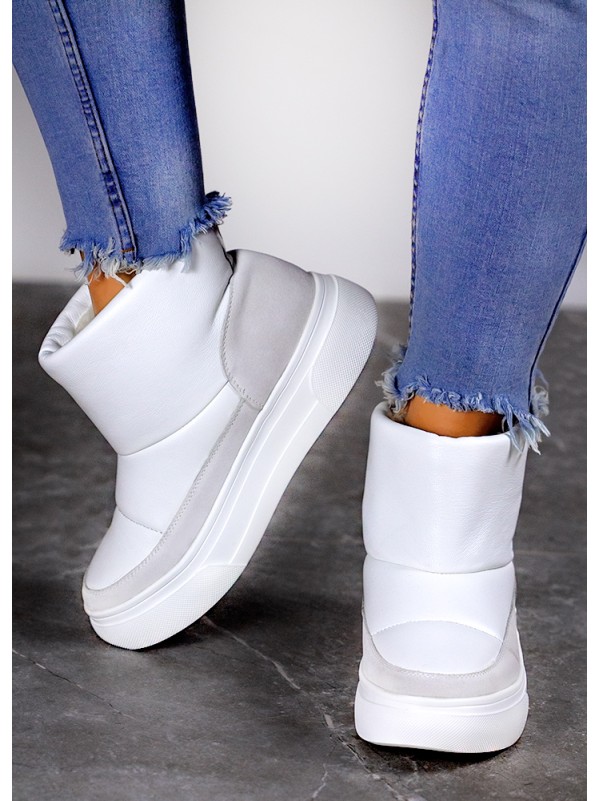 Жіночі уггі з натуральної шкіри (байка) білого кольору 35418