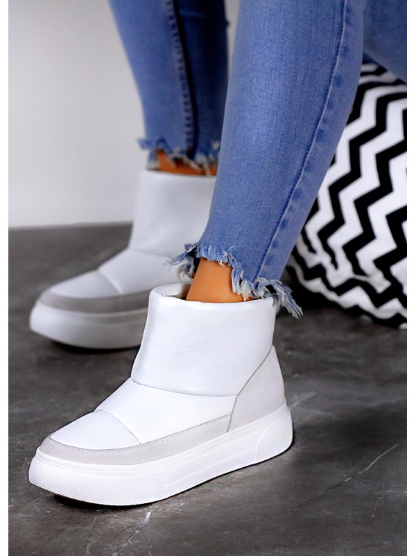 Жіночі уггі з натуральної шкіри (байка) білого кольору 35418