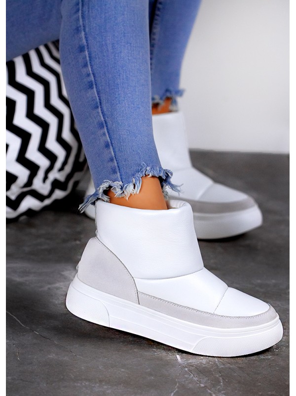 Жіночі уггі з натуральної шкіри (байка) білого кольору 35418