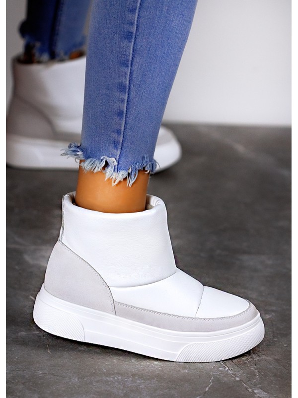 Жіночі уггі з натуральної шкіри (байка) білого кольору 35418