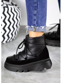 Жіночі уггі натуральна шкіра+замша (цигейка) чорного кольору 35420