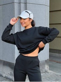 Базовий теплий жiночий костюм чорного кольору 35423