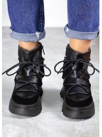 Жіночі уггі натуральна шкіра+замша (байка) чорного кольору 35421