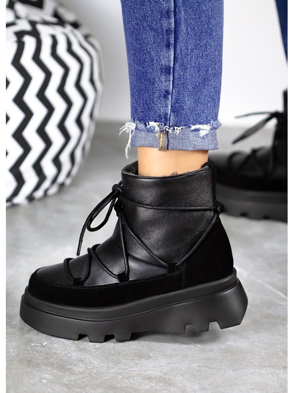 Жіночі уггі натуральна шкіра+замша (байка) чорного кольору 35421