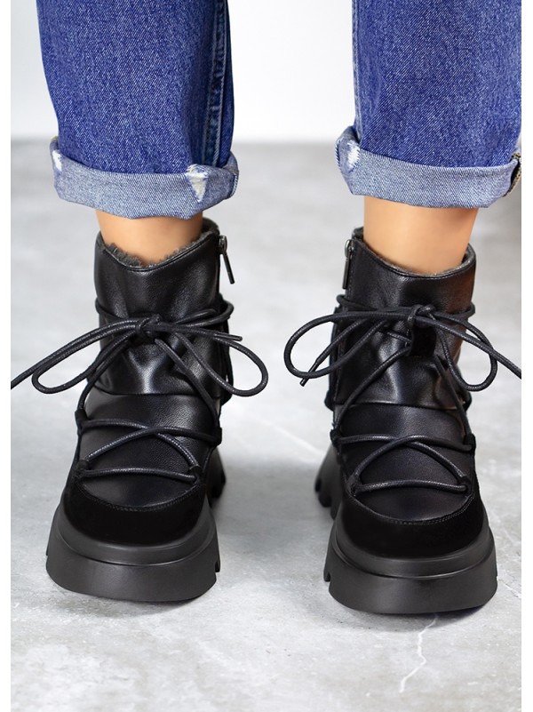 Жіночі уггі натуральна шкіра+замша (хутро) чорного кольору 35422