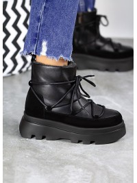 Жіночі уггі натуральна шкіра+замша (хутро) чорного кольору 35422