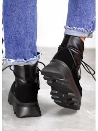 Жіночі уггі натуральна шкіра+замша (хутро) чорного кольору 35422