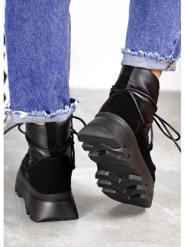 Жіночі уггі натуральна шкіра+замша (хутро) чорного кольору 35422