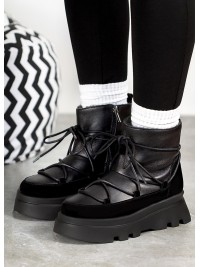 Жіночі уггі натуральна шкіра+замша (хутро) чорного кольору 35422