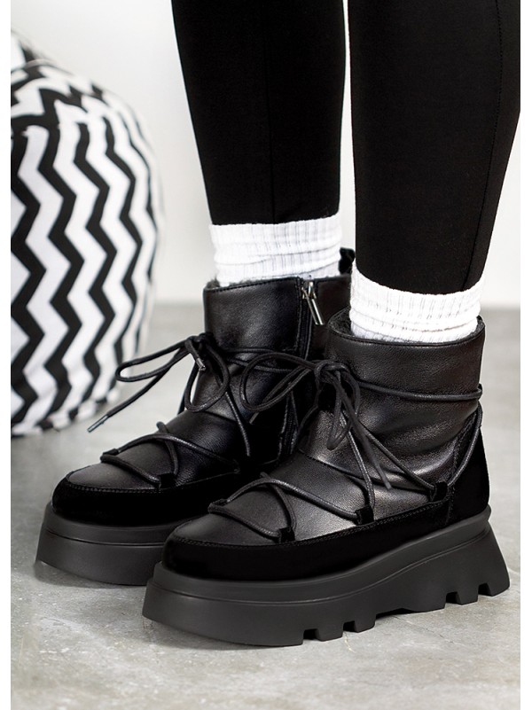 Жіночі уггі натуральна шкіра+замша (хутро) чорного кольору 35422