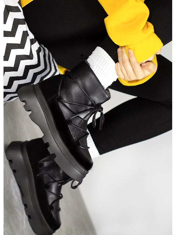 Жіночі уггі натуральна шкіра+замша (хутро) чорного кольору 35422