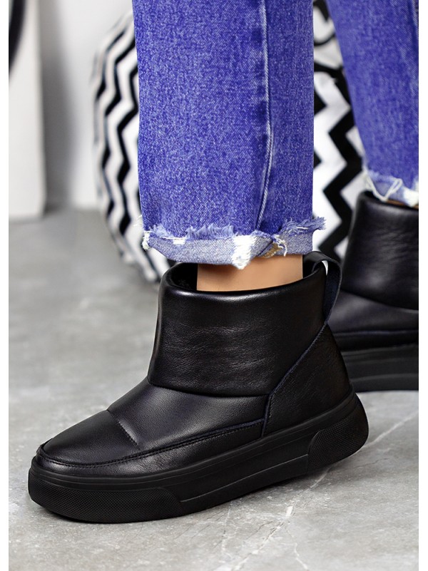 Жіночі уггі з натуральної шкіри (хутро) чорного кольору 35433