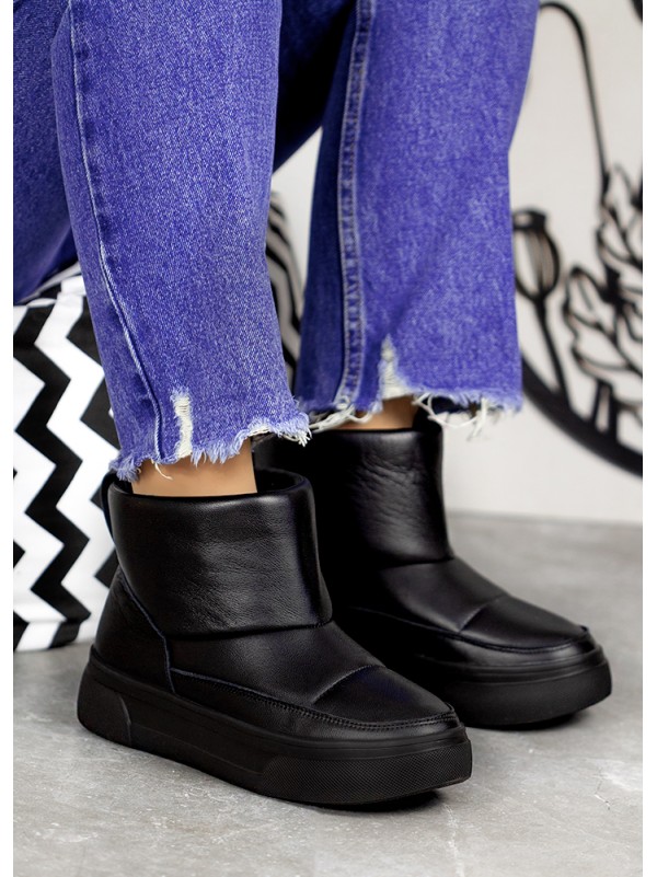 Жіночі уггі з натуральної шкіри (хутро) чорного кольору 35433