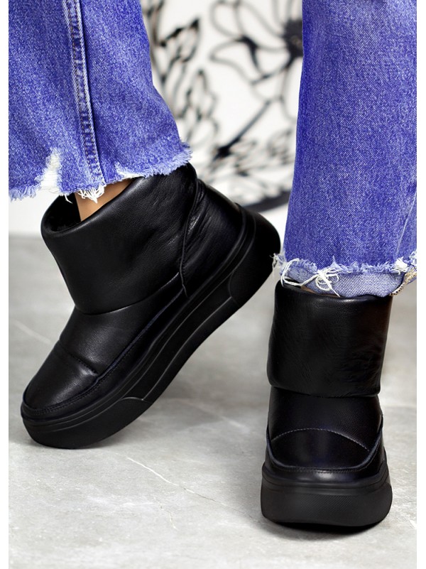 Жіночі уггі з натуральної шкіри (хутро) чорного кольору 35433