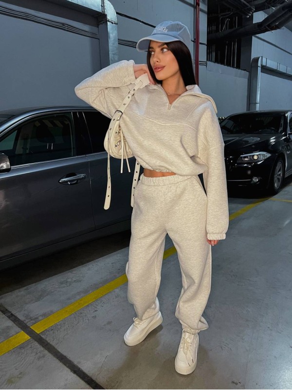 Жіночий теплий костюм з капюшоном сiрого кольору 35434